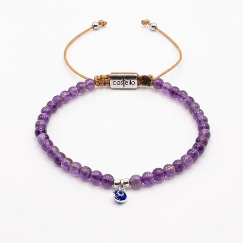 Amethyst Evil Eye Beaded Bracelet, 4mm | Castello Jewels