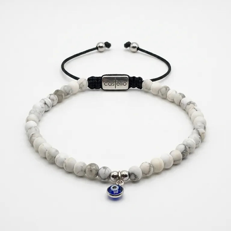 Howlite Nazar Bracelet, Sterling Silver, 4mm | Castello Jewels