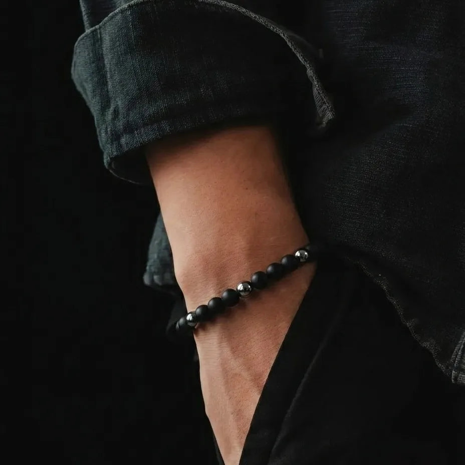 Onyx & Hematite Beaded Bracelet, 4mm, view 2 | Castello Jewels