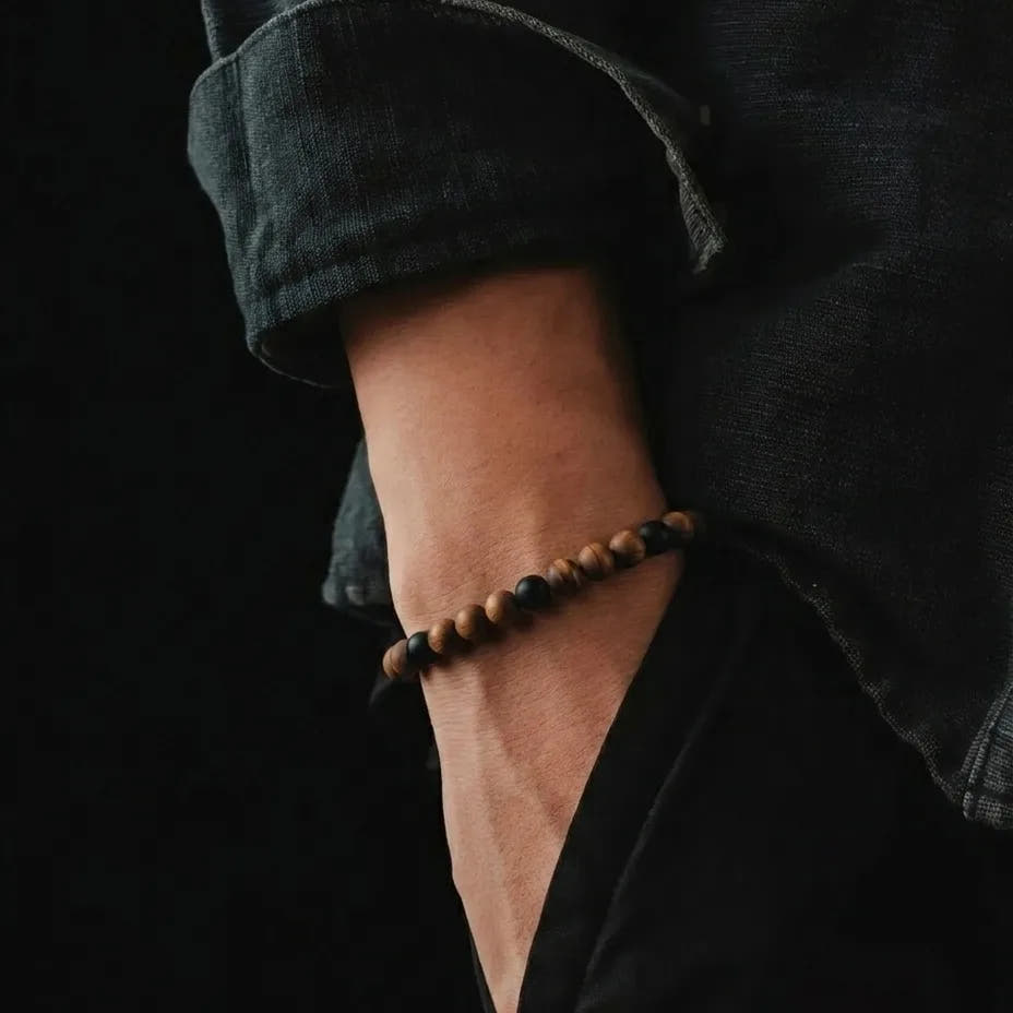 Matte Tiger's Eye & Onyx Bracelet, 4mm, view 2 | Castello Jewels