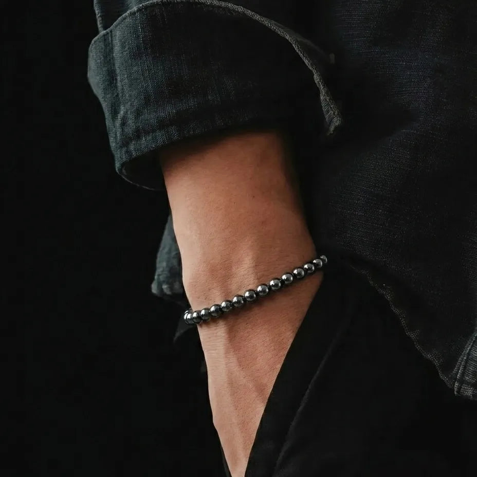 Hematite Beaded Bracelet, Water-Resistant · 4mm