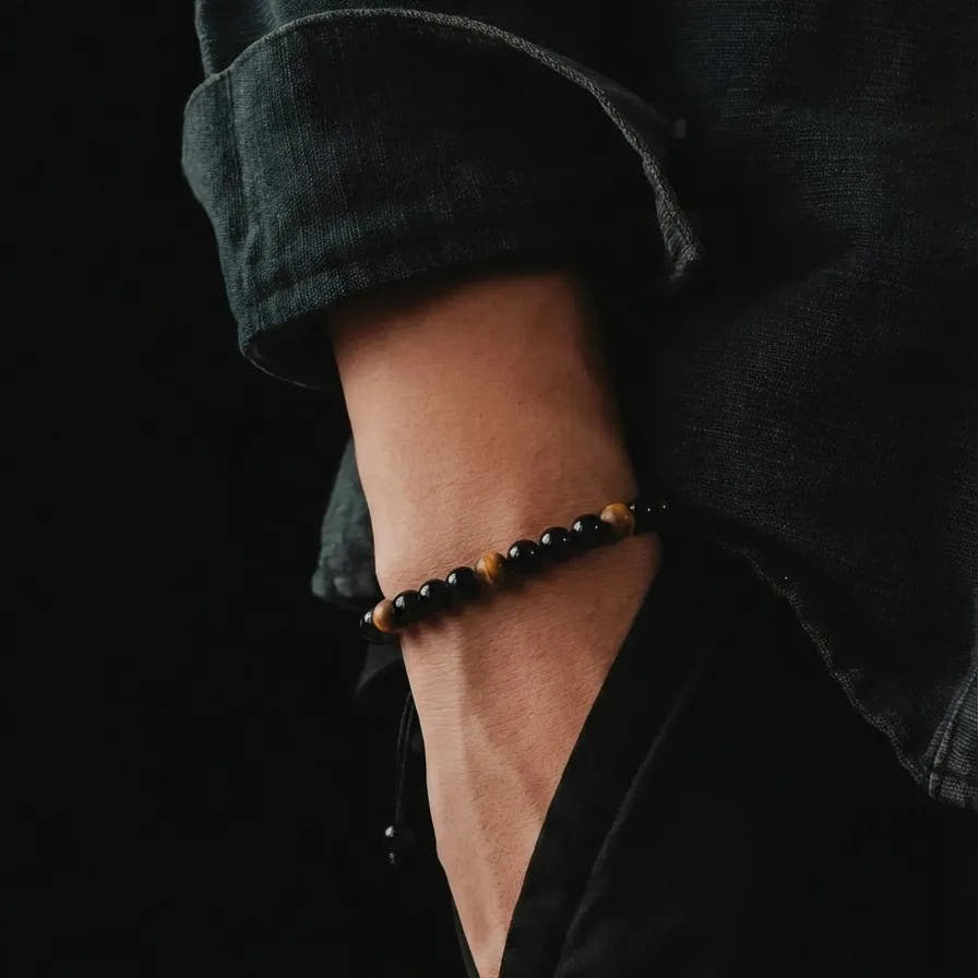 Onyx & Tiger's Eye Unisex Bracelet, 4mm, view 2 | Castello Jewels