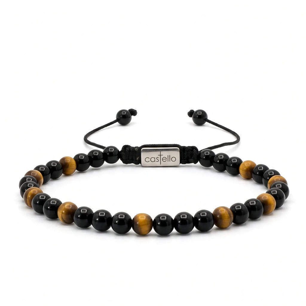 Onyx & Tiger's Eye Unisex Bracelet, 4mm | Castello Jewels