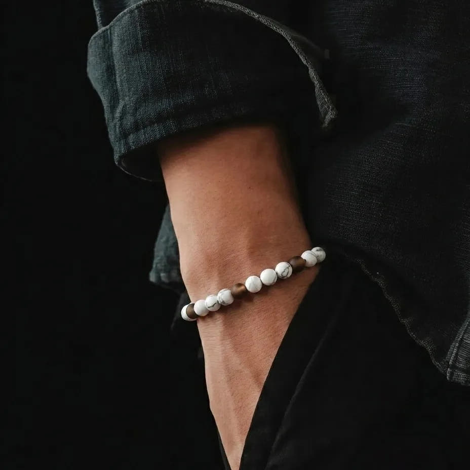 Howlite & Tiger's Eye Bracelet, 4mm, view 2 | Castello Jewels