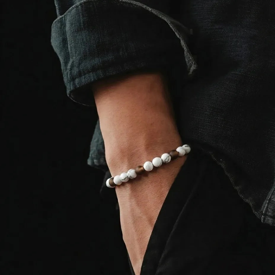 Howlite & Tiger's Eye Bracelet, 4mm, view 2 | Castello Jewels