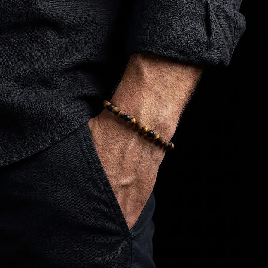 Matte Onyx & Tiger's Eye Stacking Bracelet, 4mm, view 2 | Castello Jewels