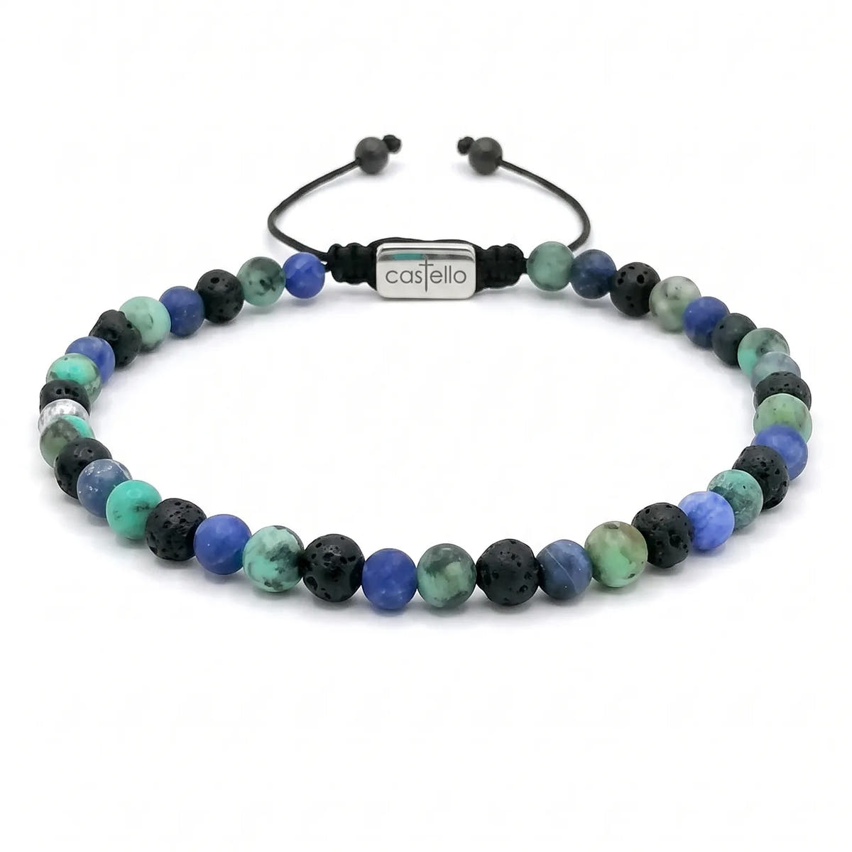 Lava, Sodalite & African Turquoise Bracelet, 4mm | Castello Jewels