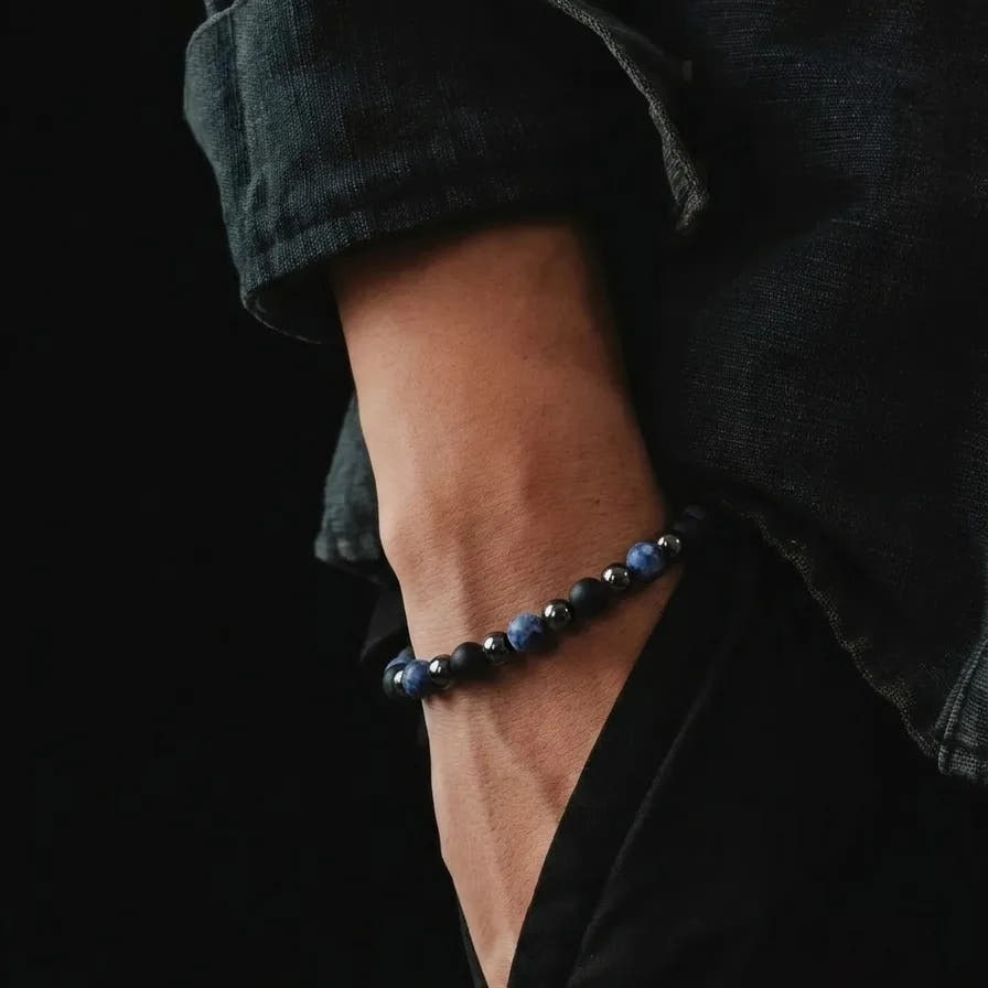 Onyx, Hematite & Sodalite Gemstone Bracelet, 4mm, view 2 | Castello Jewels