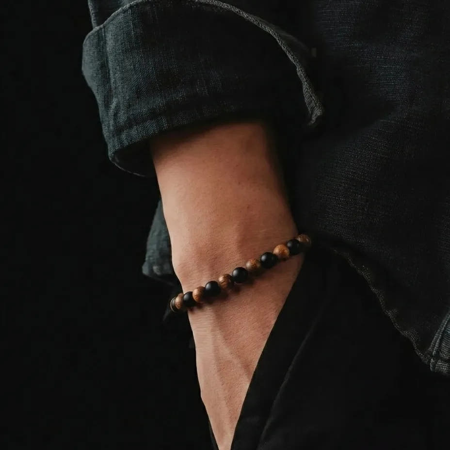 Onyx & Tiger's Eye Bracelet, Polished & Matte, 4mm, view 2 | Castello Jewels