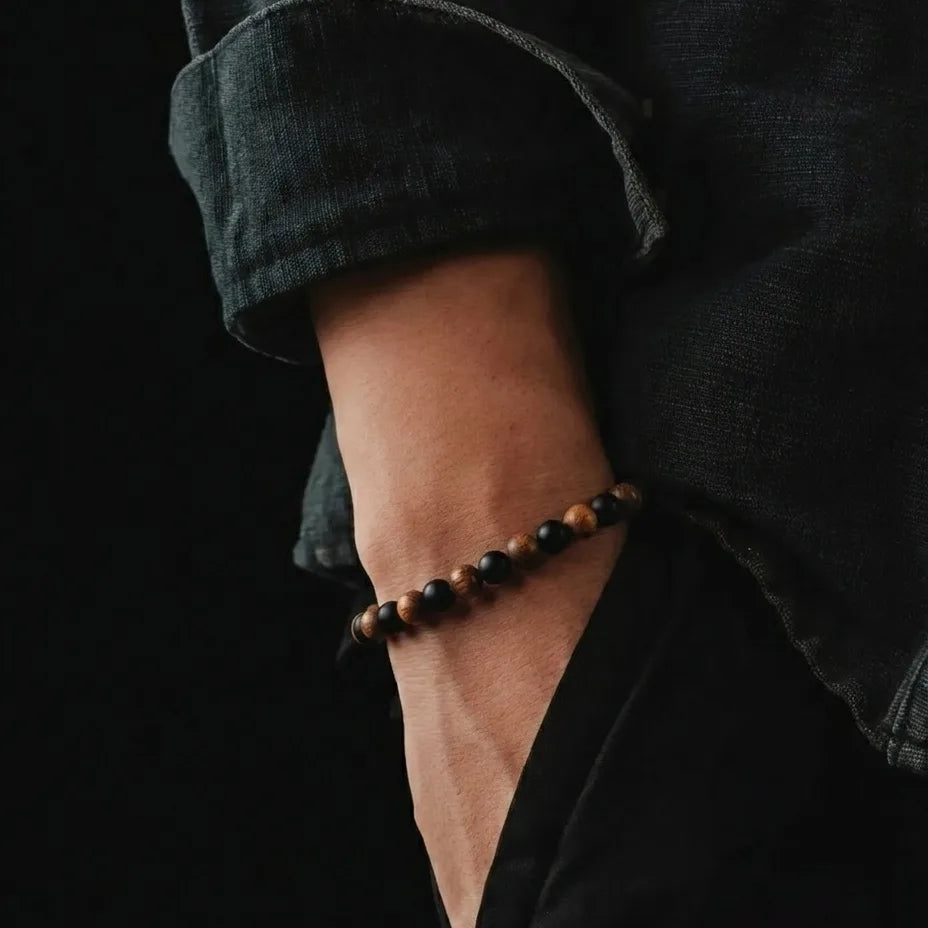 Onyx & Tiger's Eye Bracelet, Polished & Matte, 4mm, view 2 | Castello Jewels