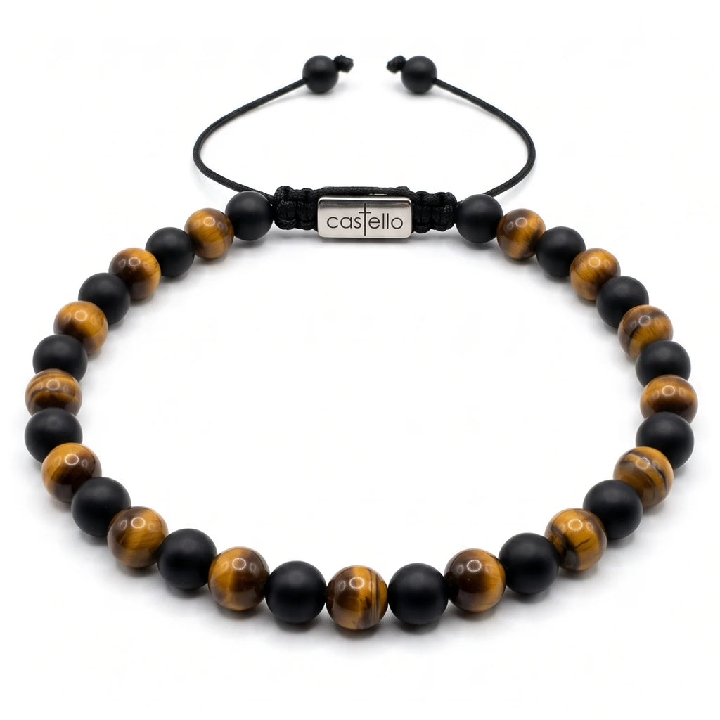 Onyx & Tiger's Eye Bracelet, Polished & Matte, 4mm | Castello Jewels