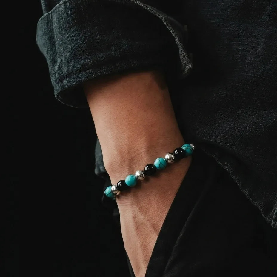 Onyx, African Turquoise & Hematite Bracelet, 4mm, view 2 | Castello Jewels