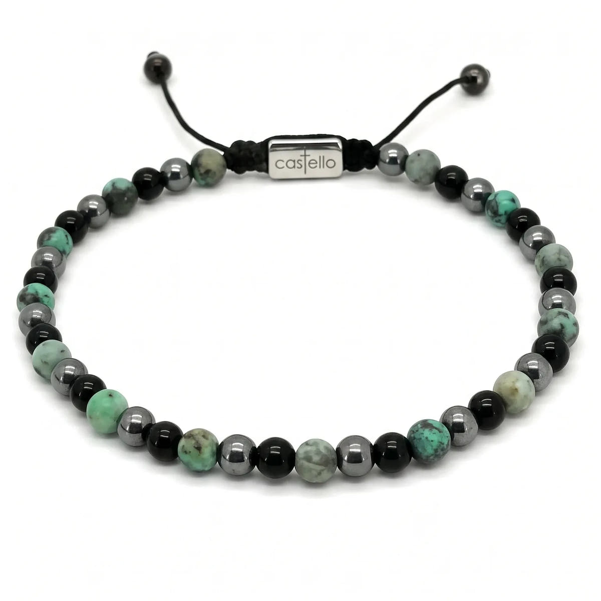 Onyx, African Turquoise & Hematite Bracelet, 4mm | Castello Jewels