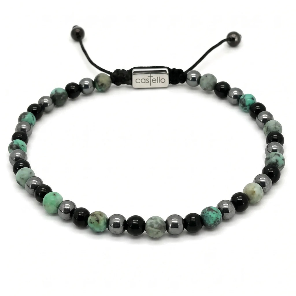 Onyx, African Turquoise & Hematite Bracelet, 4mm | Castello Jewels