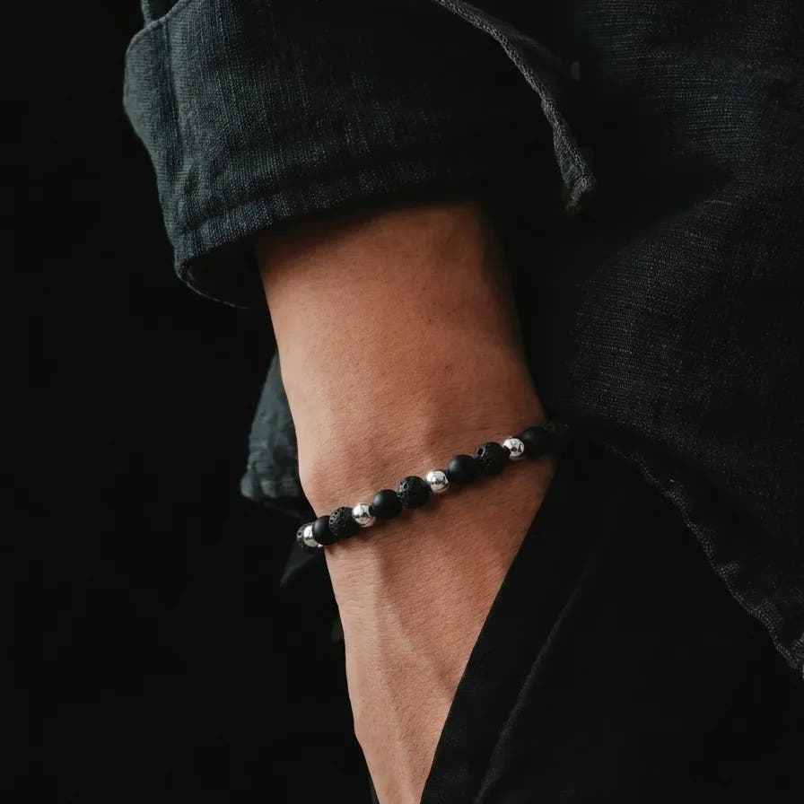Onyx, Lava & Hematite Bracelet, 4mm, view 2 | Castello Jewels