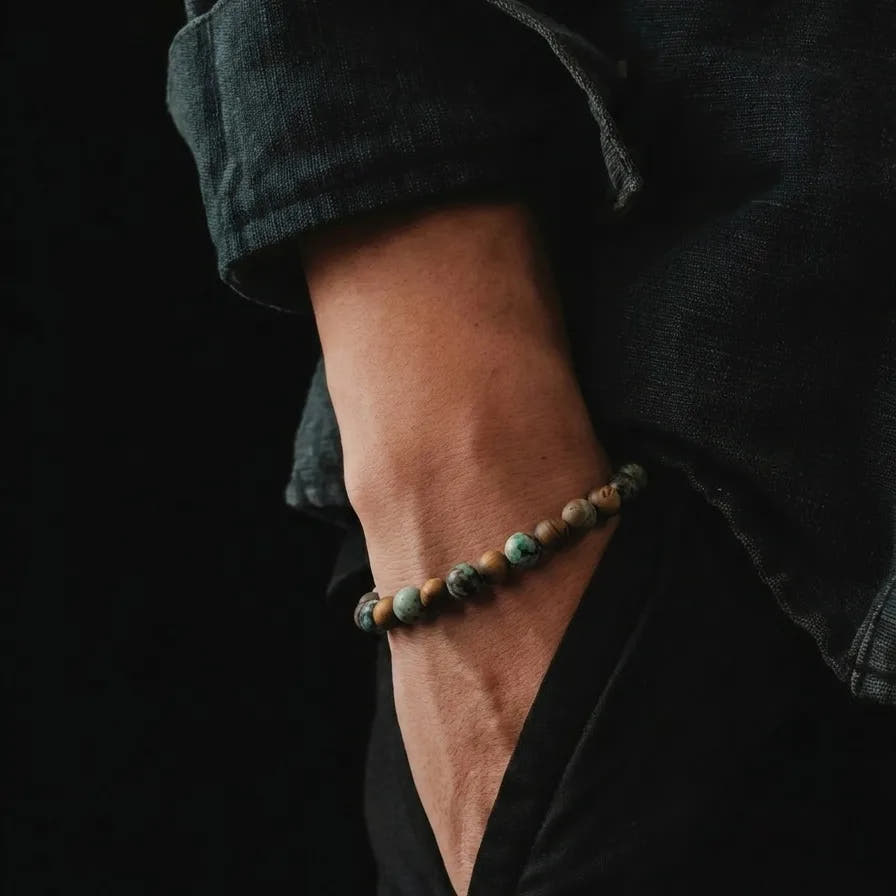 Tiger's Eye & African Turquoise Beaded Bracelet · 4mm