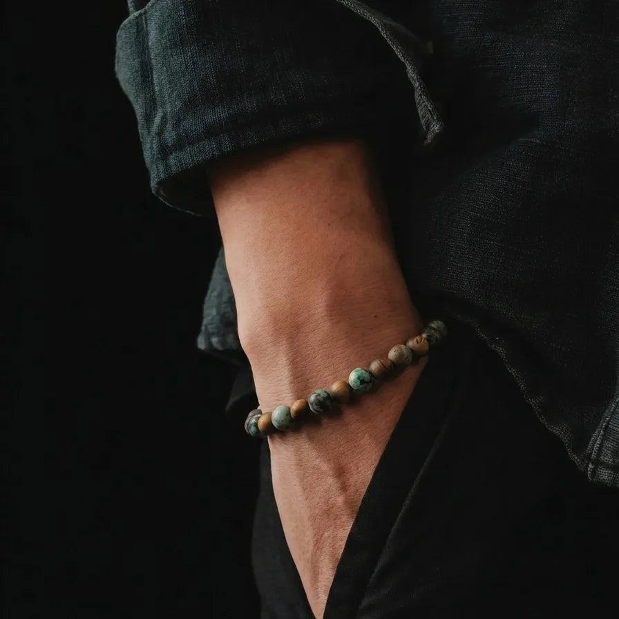Tiger's Eye & African Turquoise Beaded Bracelet, 4mm, view 2 | Castello Jewels