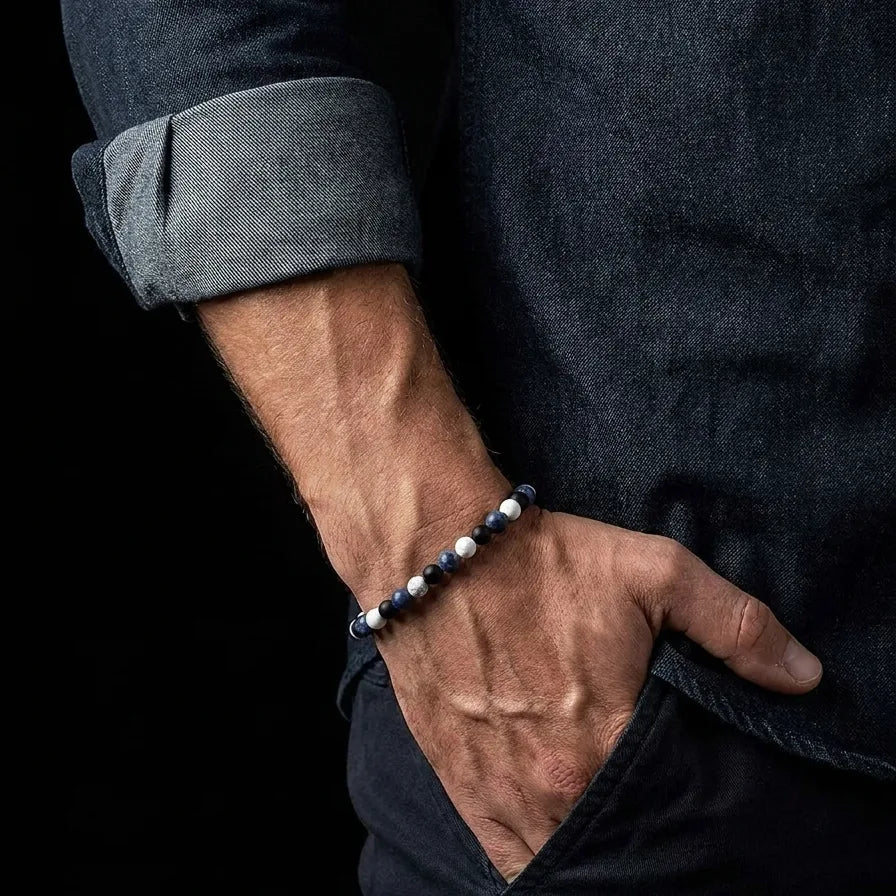 Onyx, Howlite & Sodalite Boho Bracelet, 4mm, view 2 | Castello Jewels