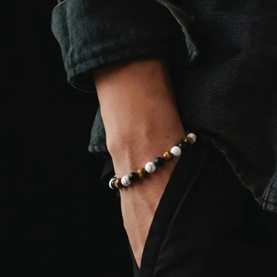 Onyx, Howlite & Tiger's Eye Gemstone Bracelet, 4mm, view 2 | Castello Jewels