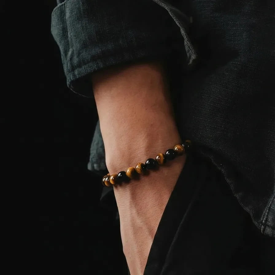 Polished Onyx & Tiger's Eye Everyday Bracelet, 4mm, view 2 | Castello Jewels