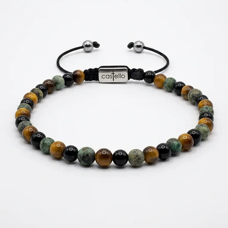 Onyx, African Turquoise & Tiger's Eye Bracelet, 4mm | Castello Jewels