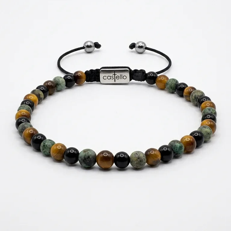 Onyx, African Turquoise & Tiger's Eye Bracelet, 4mm | Castello Jewels