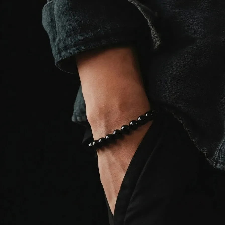 Polished Onyx Men's Bracelet, 4mm, view 2 | Castello Jewels