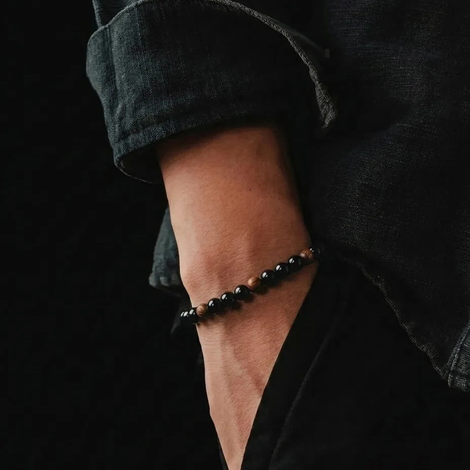 Polished Onyx & Tiger's Eye Bracelet, 4mm, view 2 | Castello Jewels