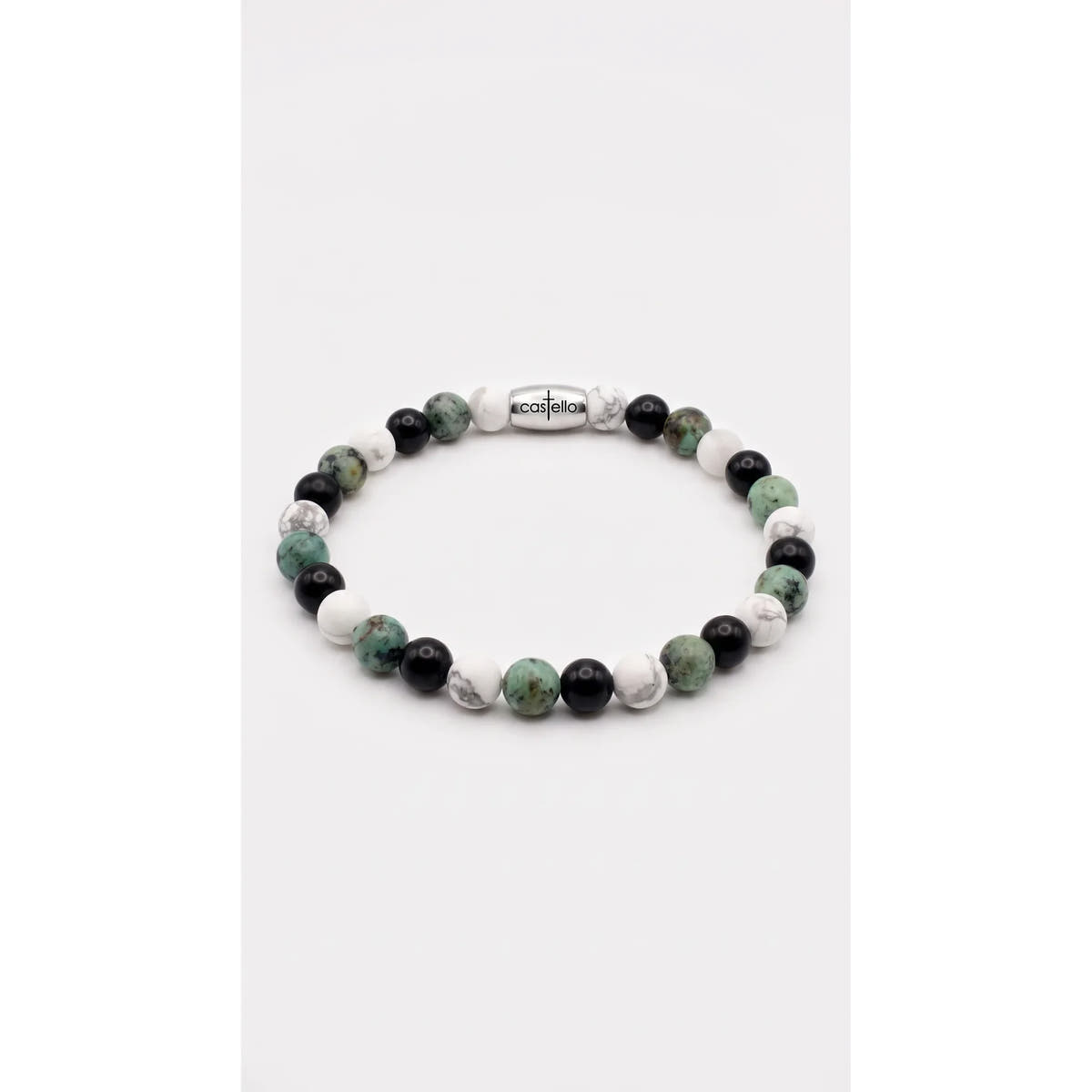 Howlite, African Turquoise & Onyx Boho Bracelet, 4mm | Castello Jewels