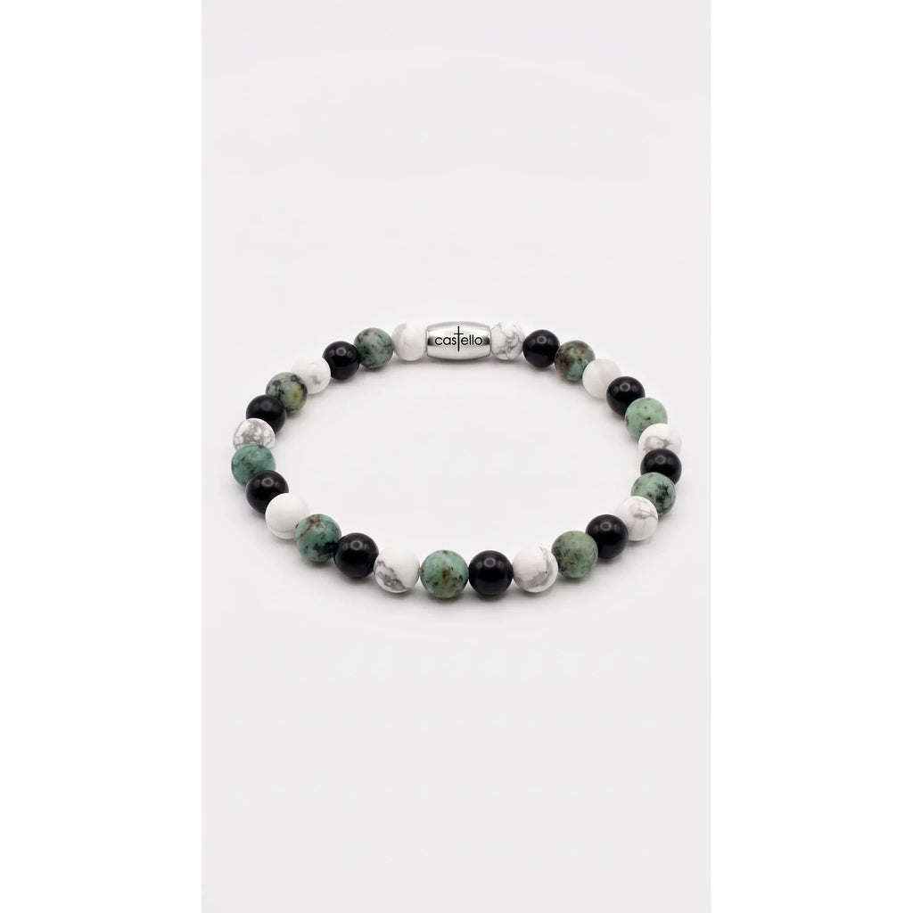 Howlite, African Turquoise & Onyx Boho Bracelet, 4mm | Castello Jewels