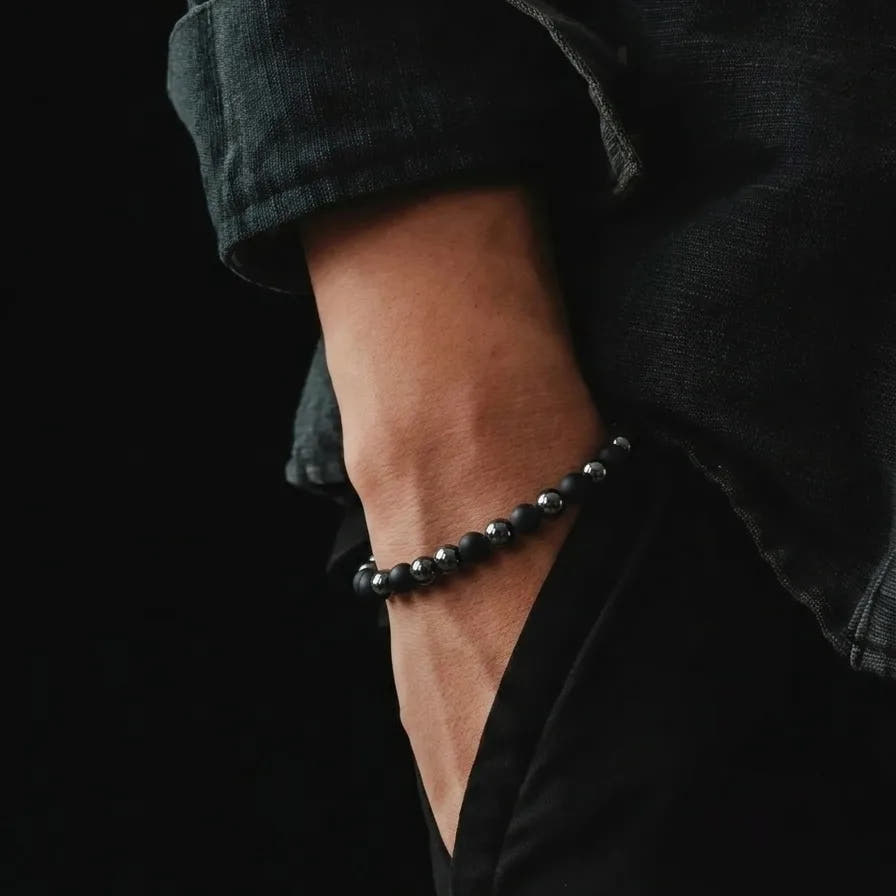 Onyx & Hematite Men's Bracelet, 4mm, view 2 | Castello Jewels