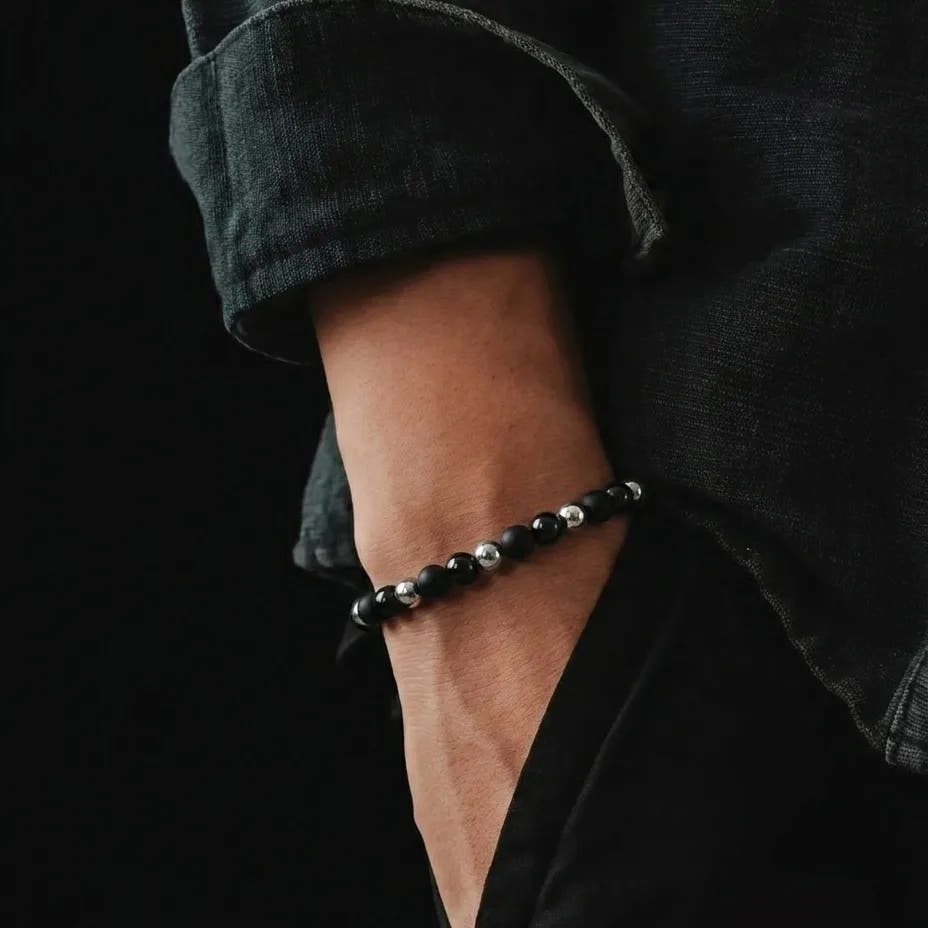 Onyx & Hematite Bracelet, Matte & Polished, 4mm, view 2 | Castello Jewels