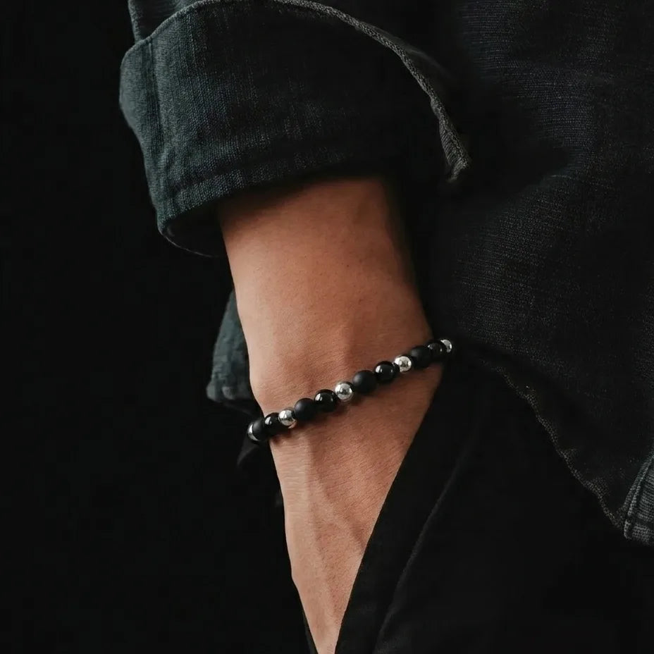 Onyx & Hematite Bracelet, Matte & Polished, 4mm, view 2 | Castello Jewels