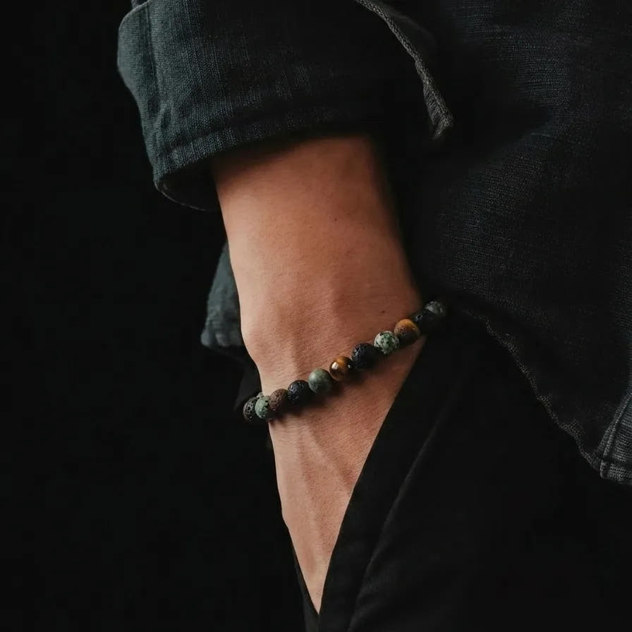 African Turquoise, Lava & Tiger's Eye Men's Bracelet · 4mm