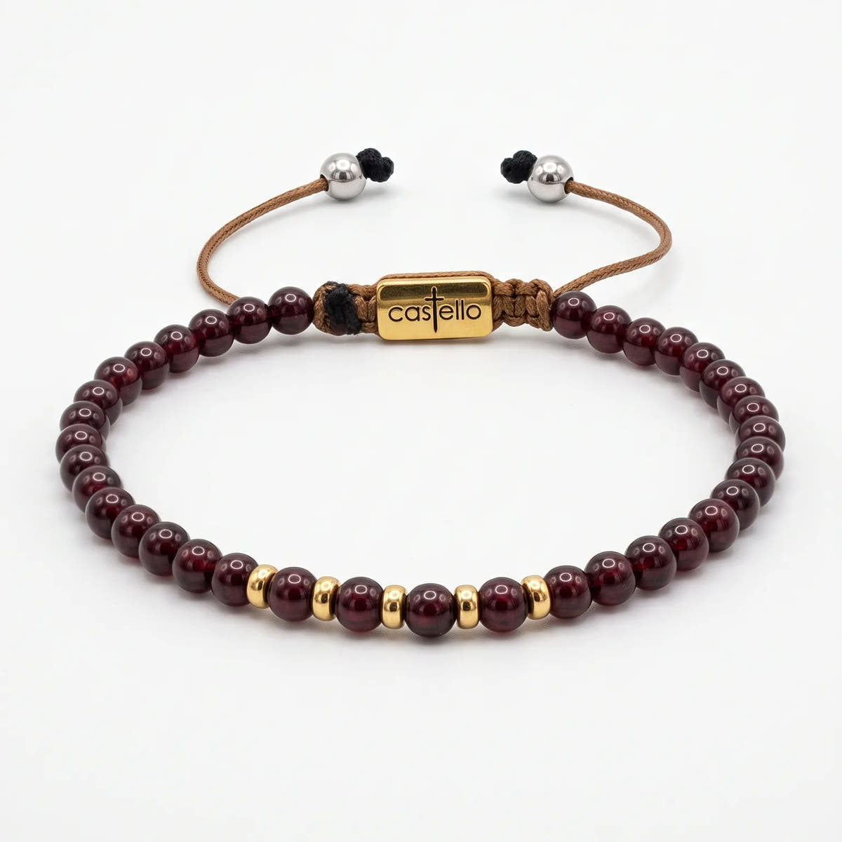 Garnet Gold-Plated Bracelet, Sterling Silver, 4mm | Castello Jewels