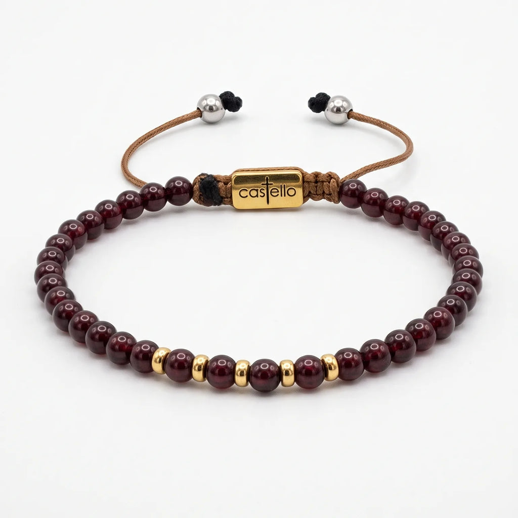 Garnet Gold-Plated Bracelet, Sterling Silver, 4mm | Castello Jewels
