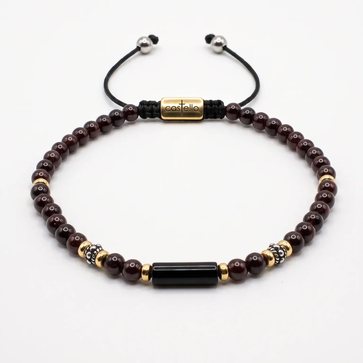 Garnet & Onyx Gold-Plated Bracelet, Sterling Silver, 4mm | Castello Jewels