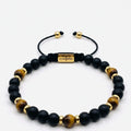 Classic Gold-Plated Matte Onyx & Tiger's Eye Beaded Bracelet, Timeless, 4mm | Castello Jewels