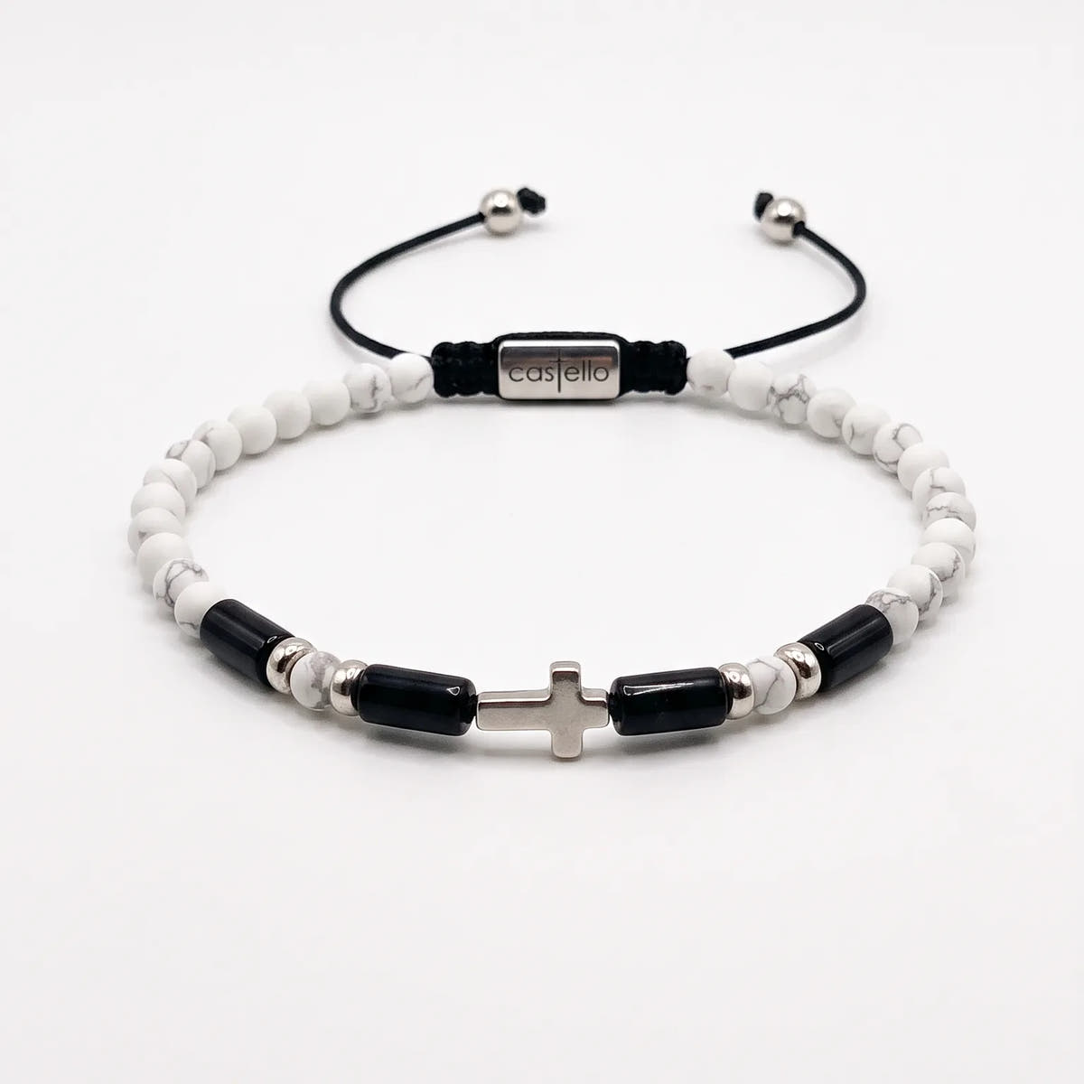 Howlite Cross Sterling Silver Bracelet · 4mm