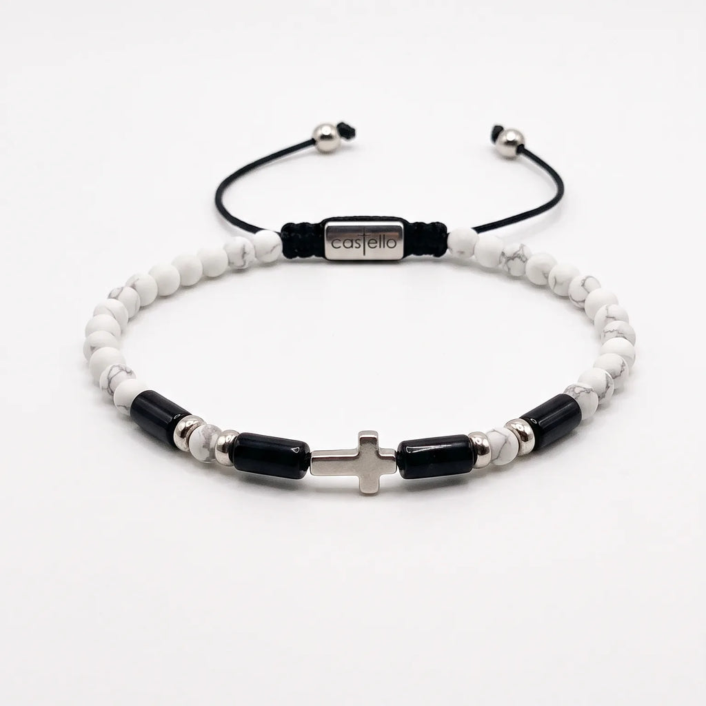 Howlite Cross Sterling Silver Bracelet, 4mm | Castello Jewels