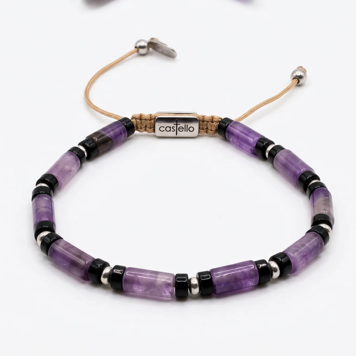Minimal Amethyst Sterling Silver Bracelet, 4mm | Castello Jewels