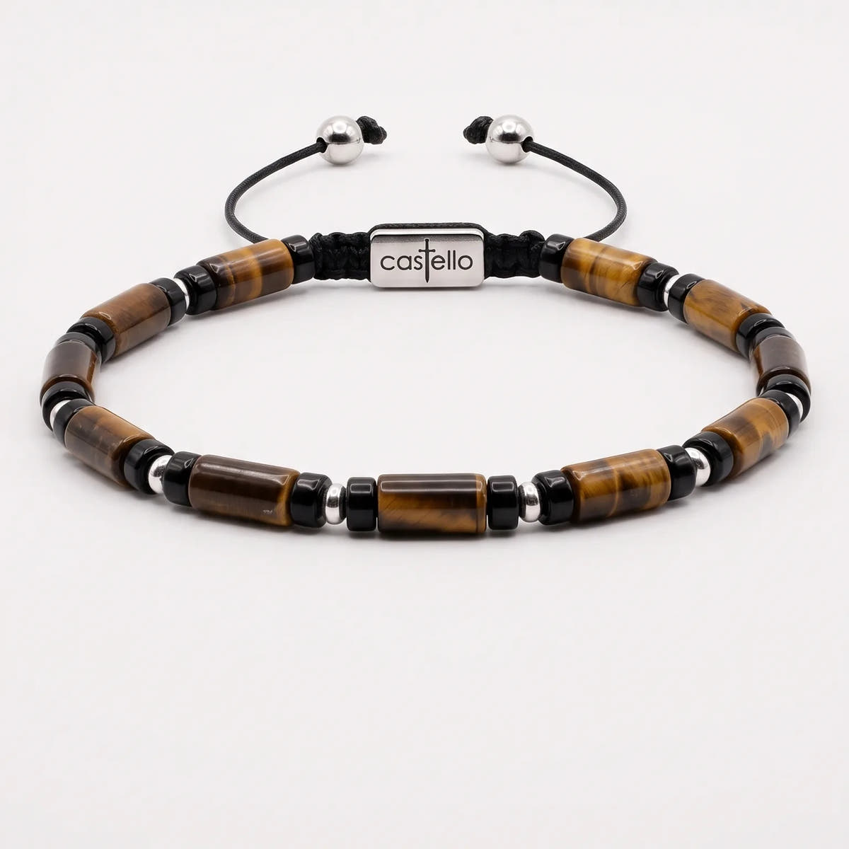 Tiger's Eye & Sterling Silver Macramé Bracelet, 4mm | Castello Jewels