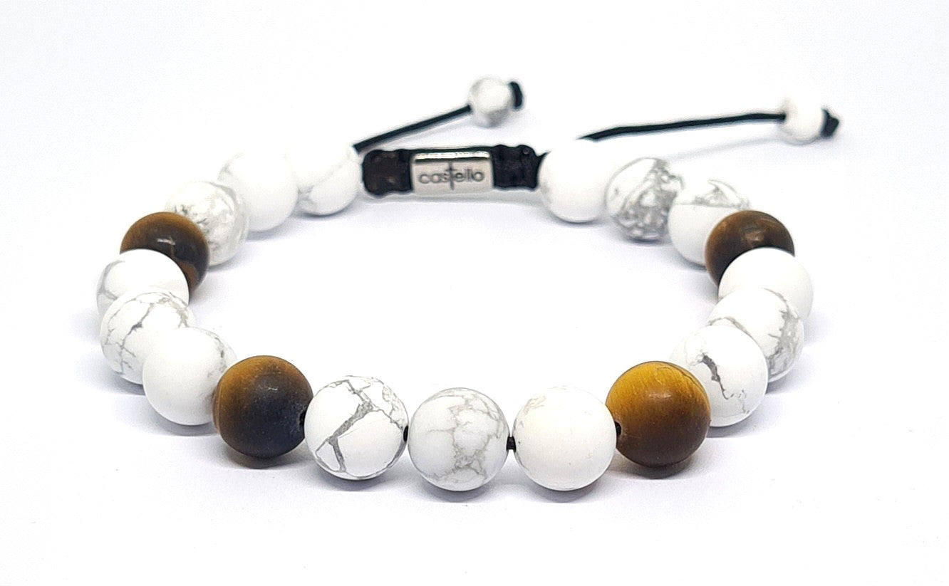 Hand Made Bracelet Howlite, Tiger Eye stone 10mm | Castello Jewels