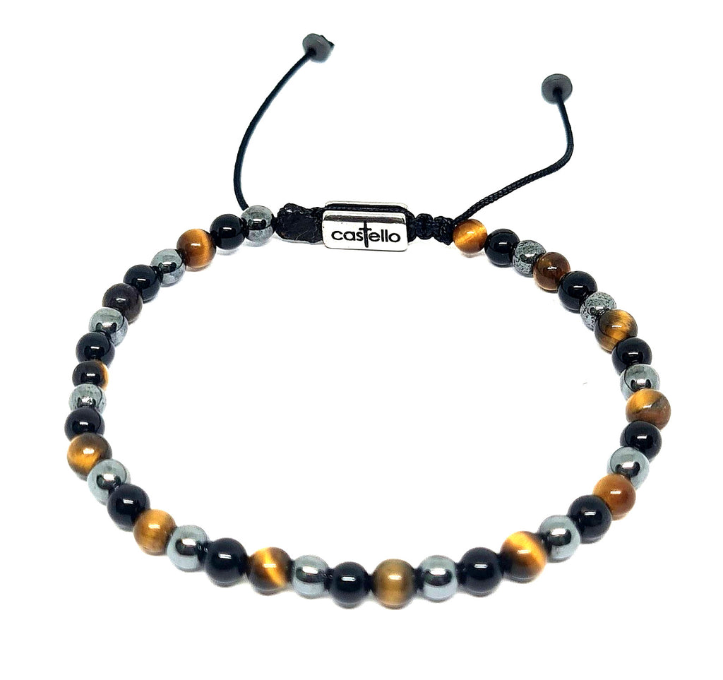 Onyx, Hematite & Tiger's Eye Men's Bracelet, 4mm | Castello Jewels