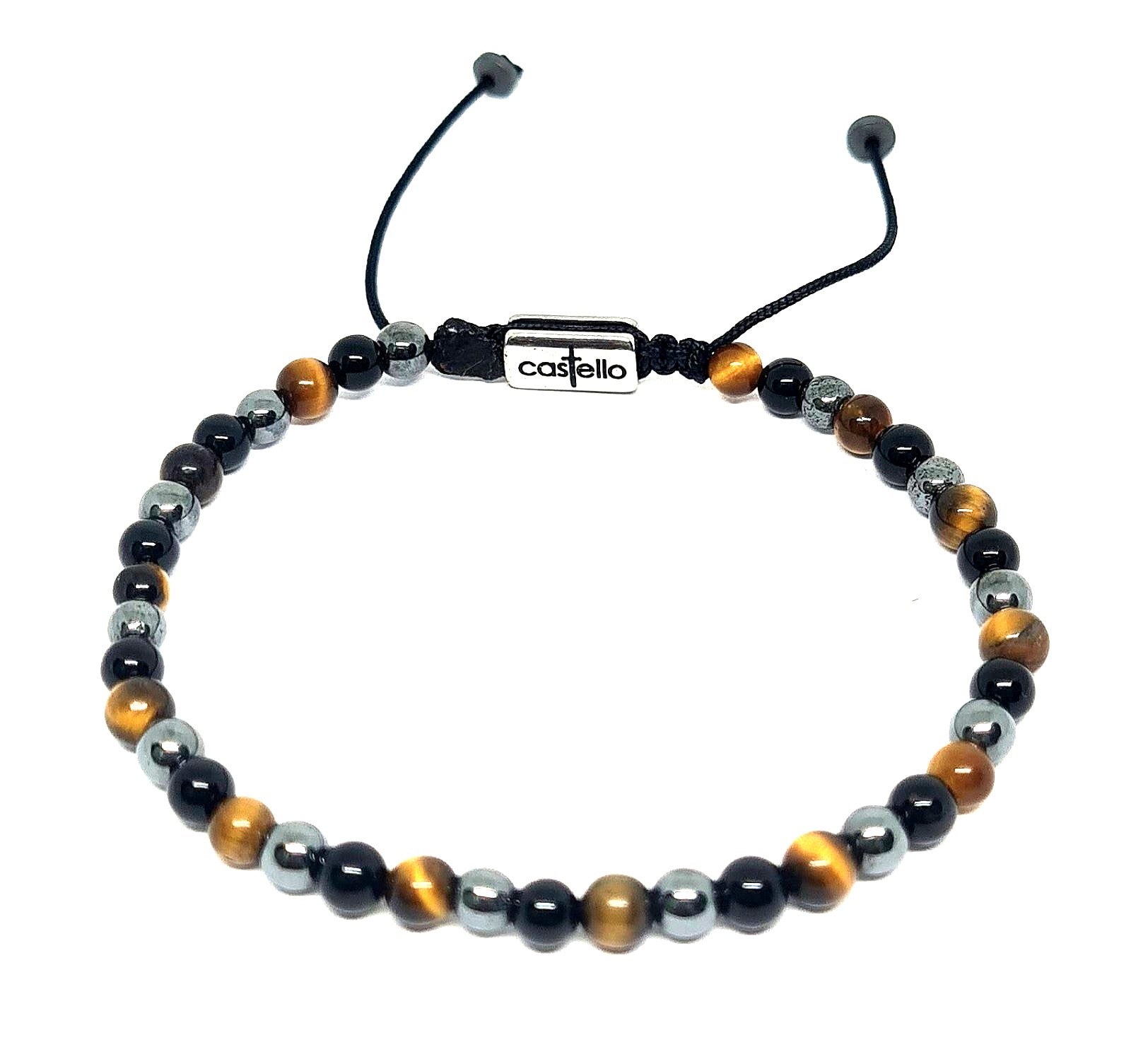 Hand Made Bracelet Onyx Polish, Hematite, Tigers Eye Polish stones 4mm. | Castello Jewels