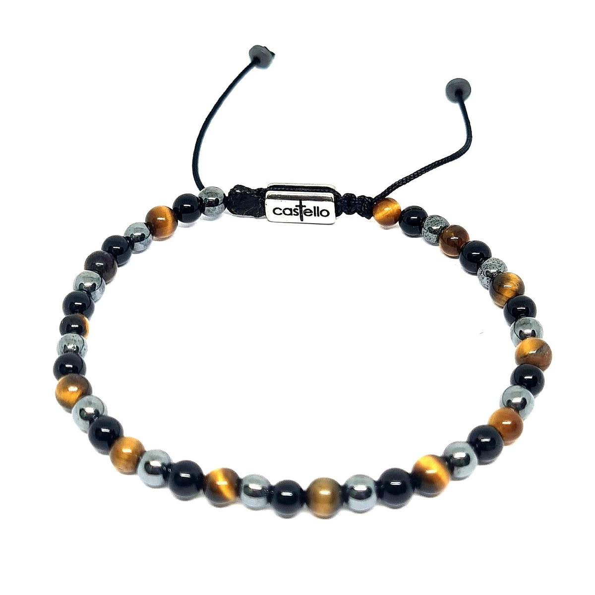 Onyx, Hematite & Tiger's Eye Men's Bracelet, 4mm | Castello Jewels