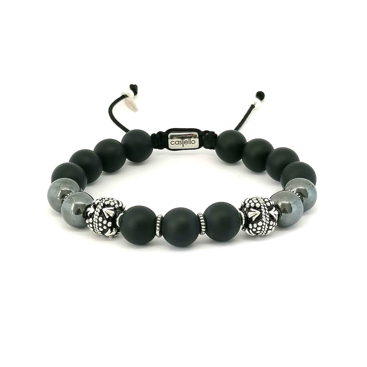 MyKing Matte Onyx & Hematite Men's Bracelet, Sterling Silver, 10mm | Castello Jewels