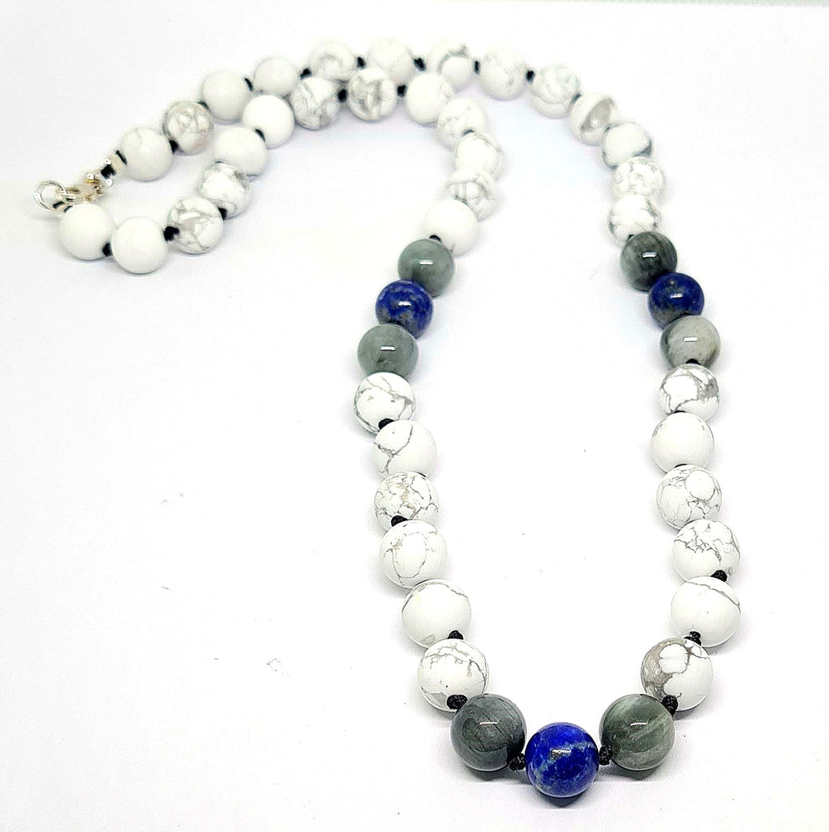 Howlite, Eagle's Eye & Lapis Knot Necklace, 10mm | Castello Jewels