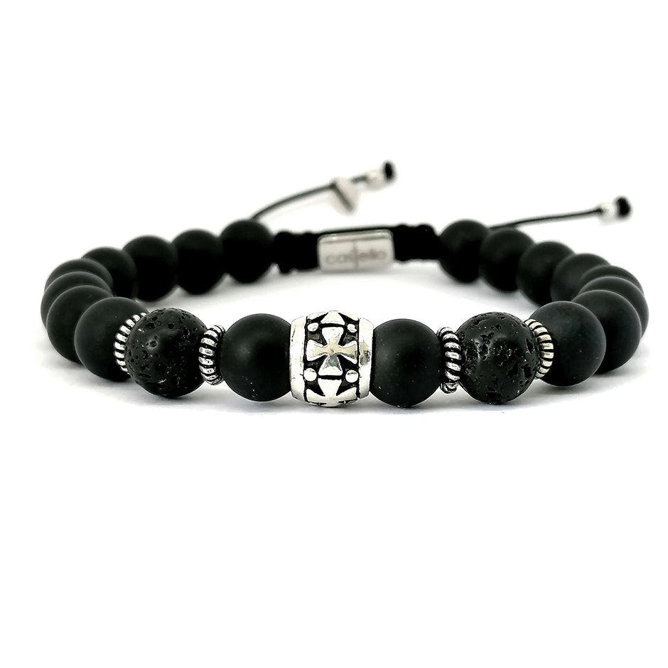 Knights Matte Onyx & Lava Beaded Bracelet, 8mm | Castello Jewels