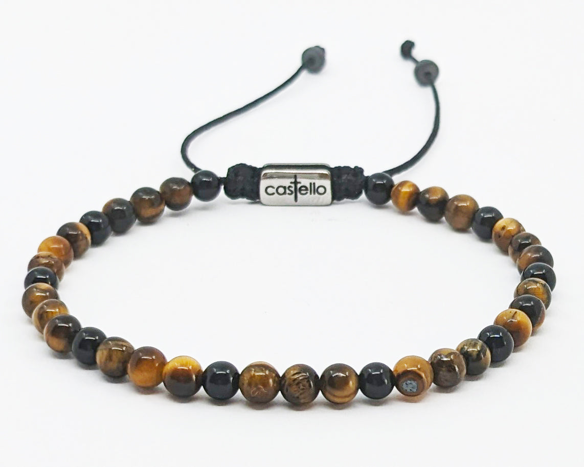 Hand Made Bracelet, Tiger Eye Polish, Onyx Polish stone 4mm | Castello Jewels